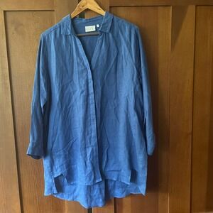 FOIL Linen Tunic Top Long Sleeve Button Down Shirt Size 10 Minimalist Lagenlook‎